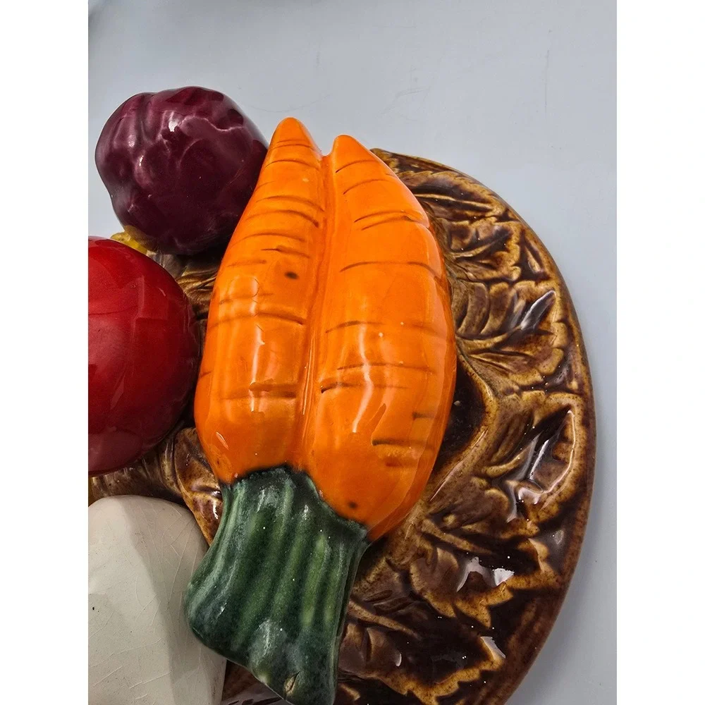 Vintage Vegetable Basket Cookie Jar Brown Ceramic Farmhouse Large Multicolor Exc